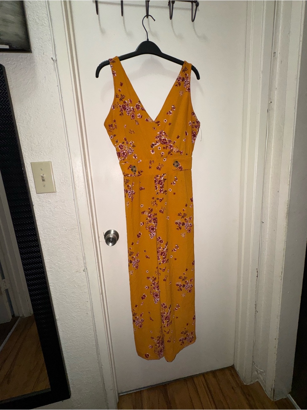 Xhilaration Mustard Floral V-Neck Jumpsuit